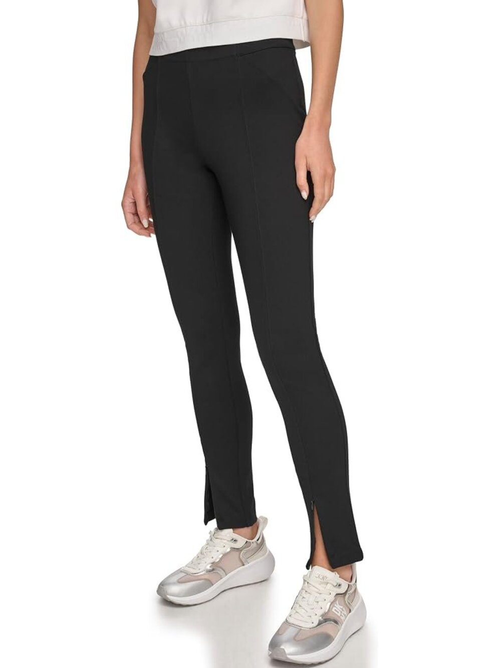NWT DKNY Pull-On Front Slit Ponte Pants Women's XL Black Office Casual Stretch